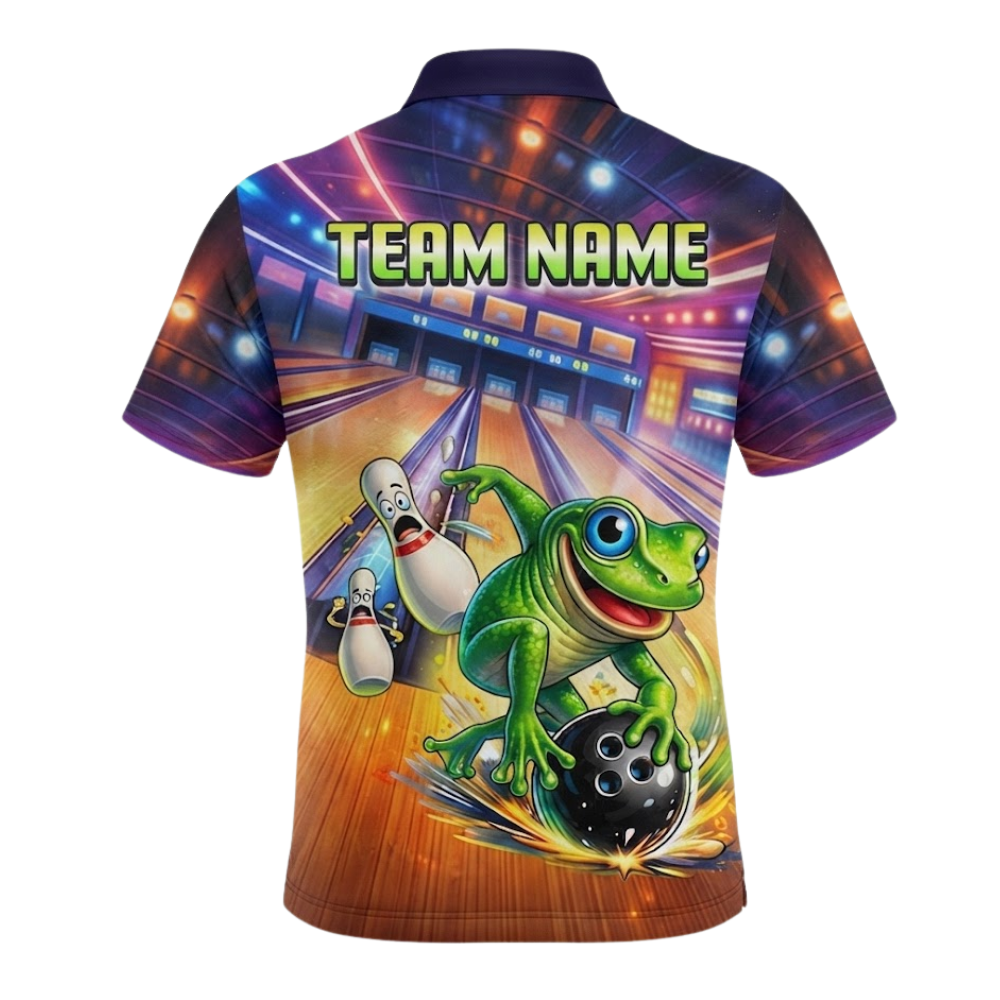 Funny Frog Custom Mens Bowling Polo Shirt, Custom Frog Team Bowling Shirts BZ0538