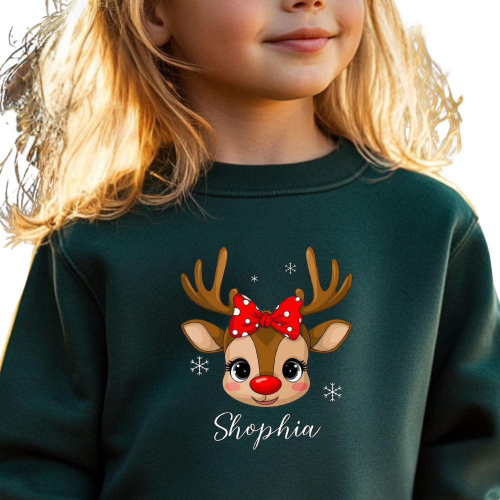 Personalized Reindeer Xmas Toddler Sweatshirt For Kids, Custom Christmas Family Matching Sweatshirt ET1500