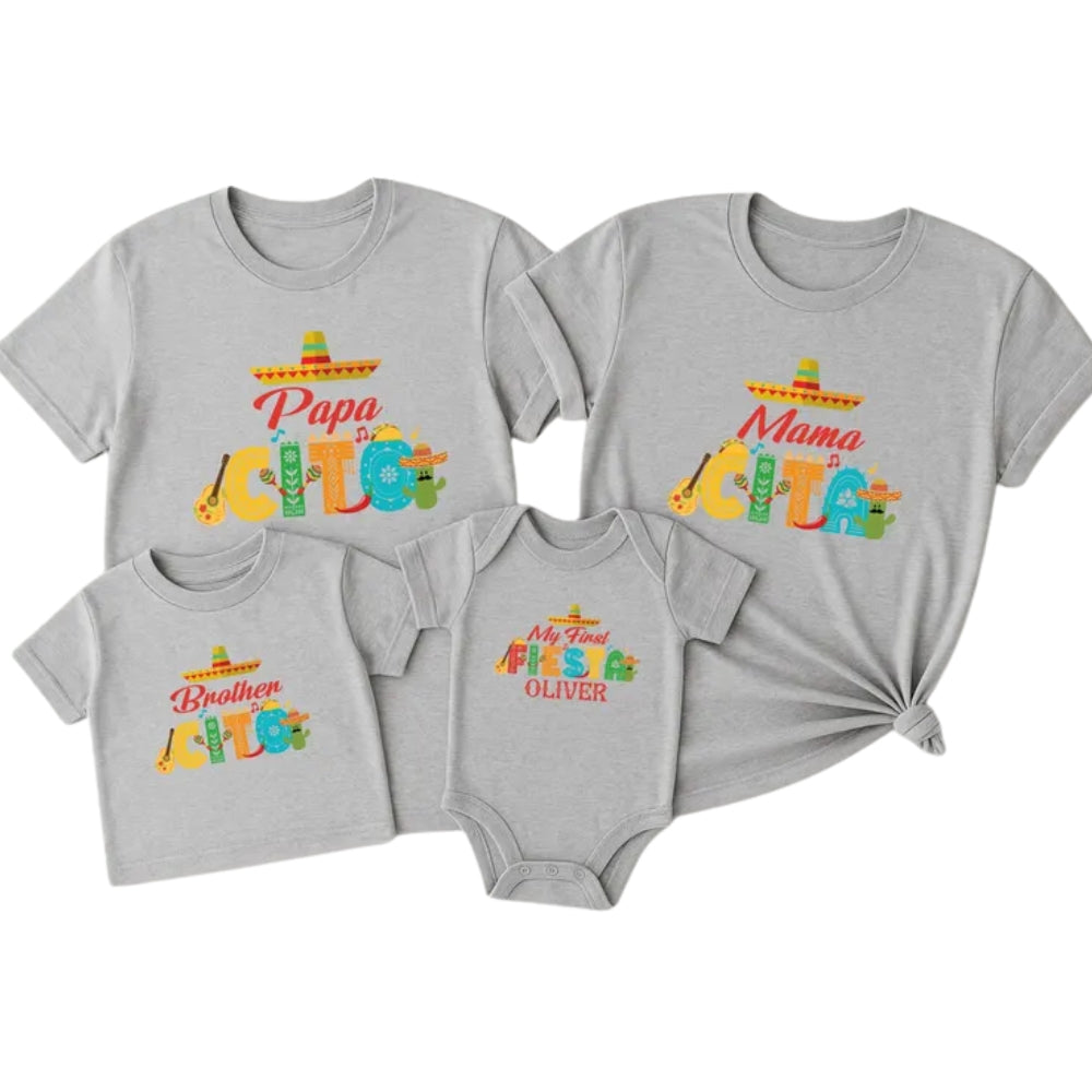 Papacito Mamacita My First Fiesta Custom Matching Birthday Family T Shirt, Personalized Cinco De Mayo 1st Birthday Matching Shirts Family ET1066