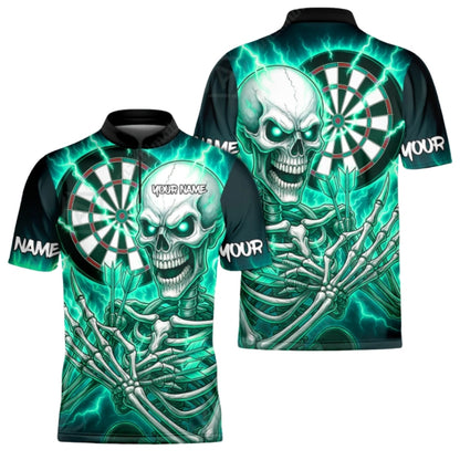 Custom Skeleton Dartboard Darts Polo Shirt For Men Cyan, Custom Skull Dart Shirts DZ0092