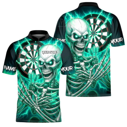 Custom Skeleton Dartboard Darts Polo Shirt For Men Cyan, Custom Skull Dart Shirts DZ0092