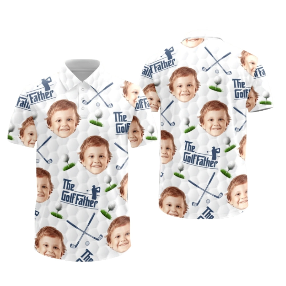 The Golf Father Custom Kid Face Golf Polo Shirt For Men, Custom Photo Golf Shirts For Father Day GZ0257
