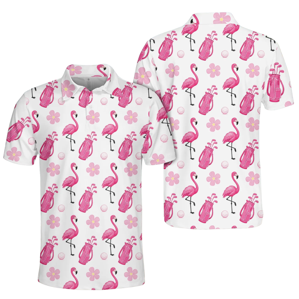 Flamingo Golf Bag Pattern Golf Polo Shirt Mens, Flamingo Golf Shirts GE0520
