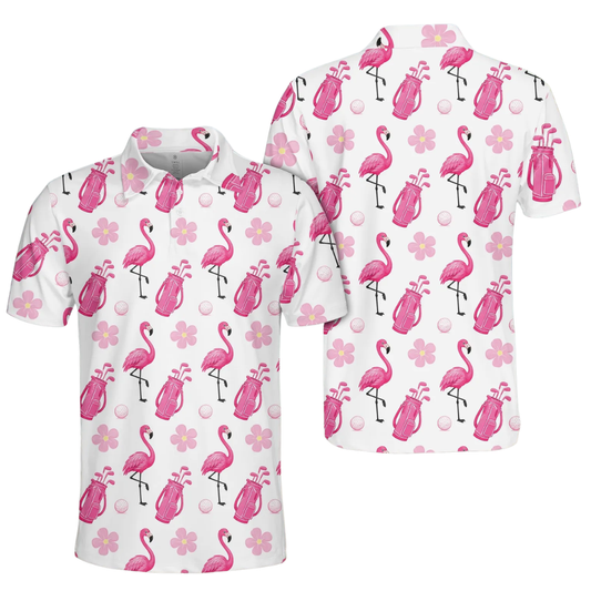 Flamingo Golf Bag Pattern Golf Polo Shirt Mens, Flamingo Golf Shirts GE0520