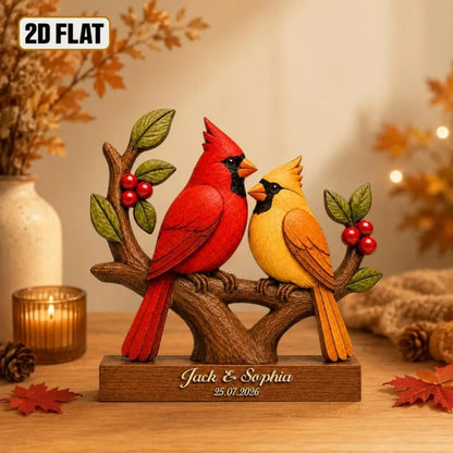 Custom Cardinal Couple Layer Wooden Block With Name, Custom Birds Couple Wedding Keepsake Plaque WD0952