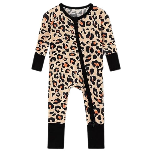 Leopard Baby Romper Convertible Zippy, Animal Print Baby Convertible Romper BB0389