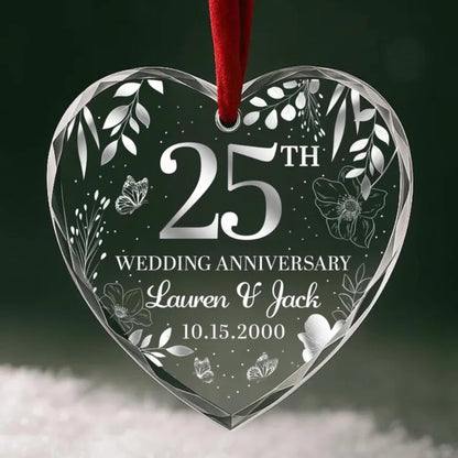 Personalized 25th Wedding Anniversary Glass Ornament, Custom Silver Anniversary Ornament WD0286