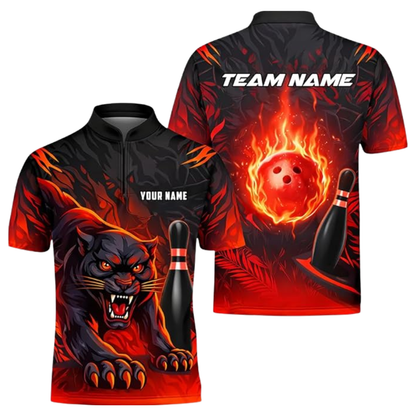 Custom Panther Flaming Ball Bowling Jersey For Men, Custom Panther Team Bowling Shirts BZ0454