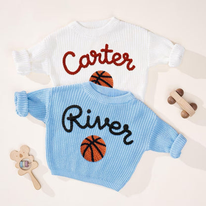 Personalized Basketball Baby Embroidered Knit Sweater, Custom Basketball Baby Sweatshirt BB0764