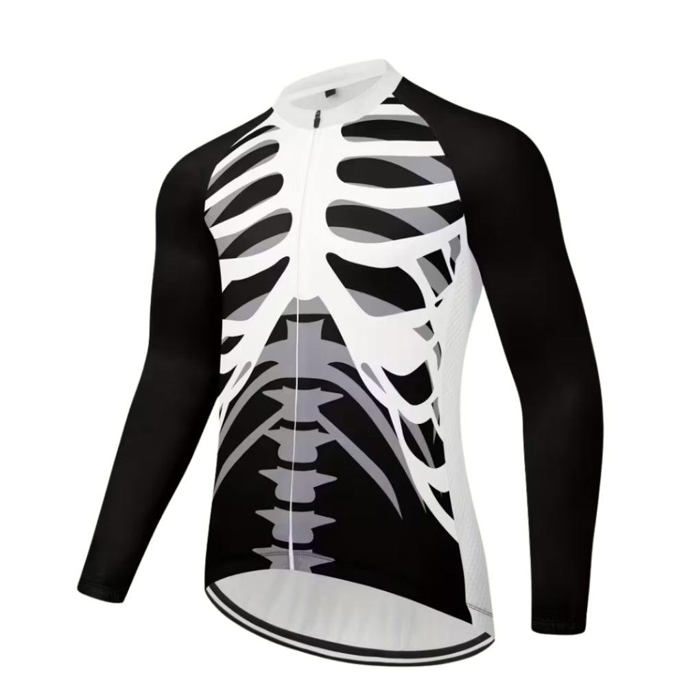 Black And White Skeleton Cycle Long Sleeve Jersey For Mens, Skeleton Cycling Jersey Men's CE0016