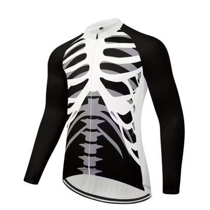 Black And White Skeleton Cycle Long Sleeve Jersey For Mens, Skeleton Cycling Jersey Men's CE0016