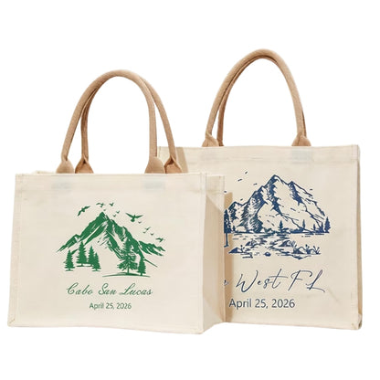 Custom Mountain Destination Wedding Welcome Bag, Custom Tote Bags For Destination Wedding WD0170