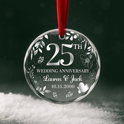 Personalized 25th Wedding Anniversary Glass Ornament, Custom Silver Anniversary Ornament WD0286