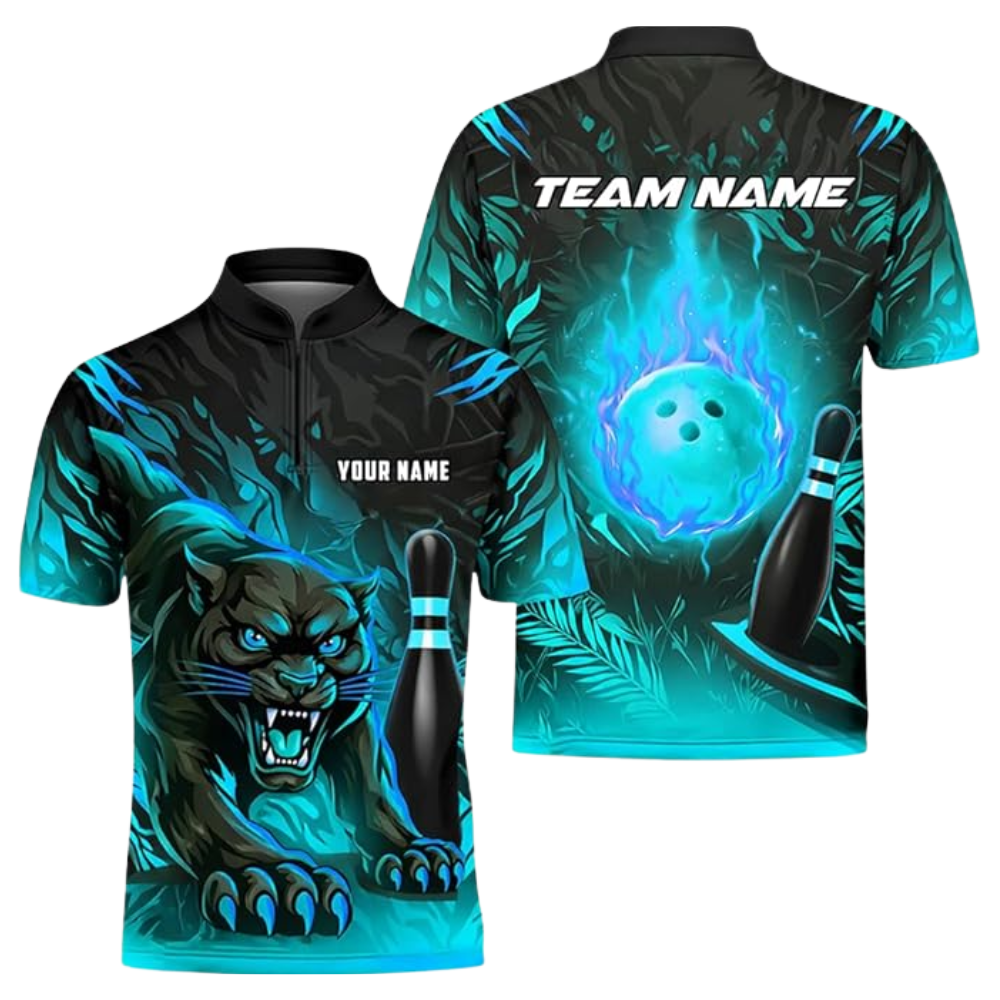 Custom Panther Flaming Ball Bowling Jersey For Men, Custom Panther Team Bowling Shirts BZ0454