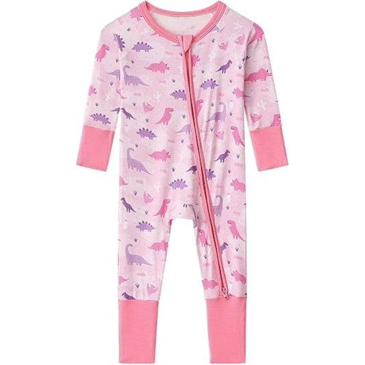 Pink Dinosaur Baby Convertible Zipper Romper, Dinosaur Lover Baby Romper BB0390