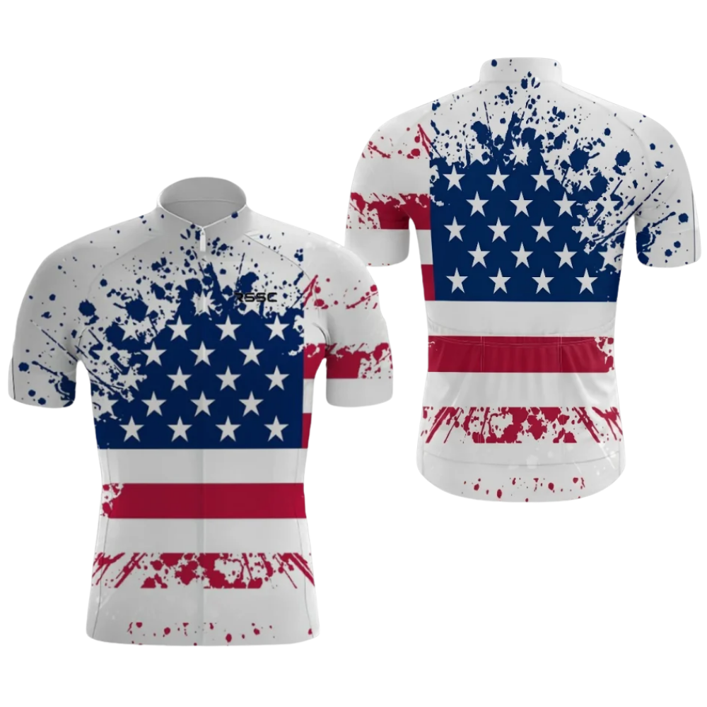White American Flag Cycling Short Sleeve Jersey For Men, Patriotic Cycling Jersey CG0871