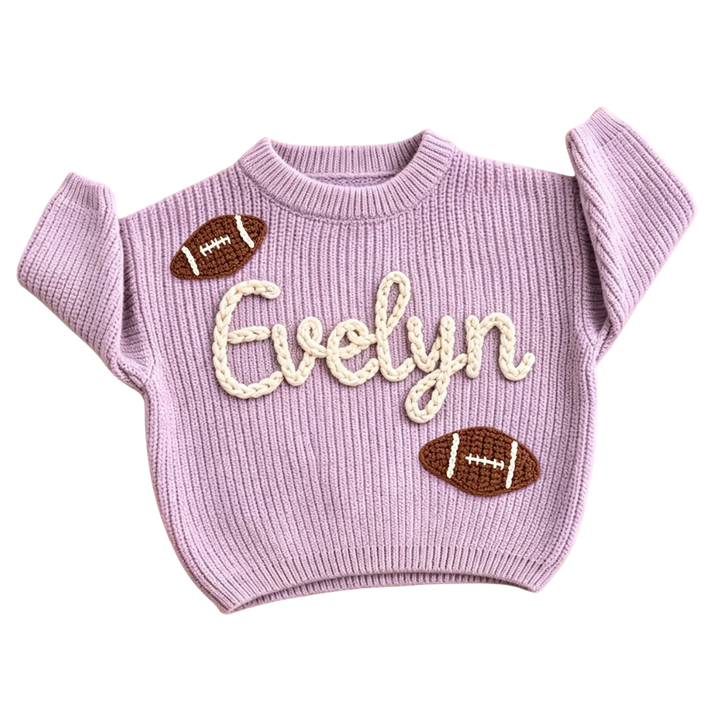 Custom Name Football Baby Embroidered Knit Sweater, Personalized Baby Football Sweatshirt BB0800