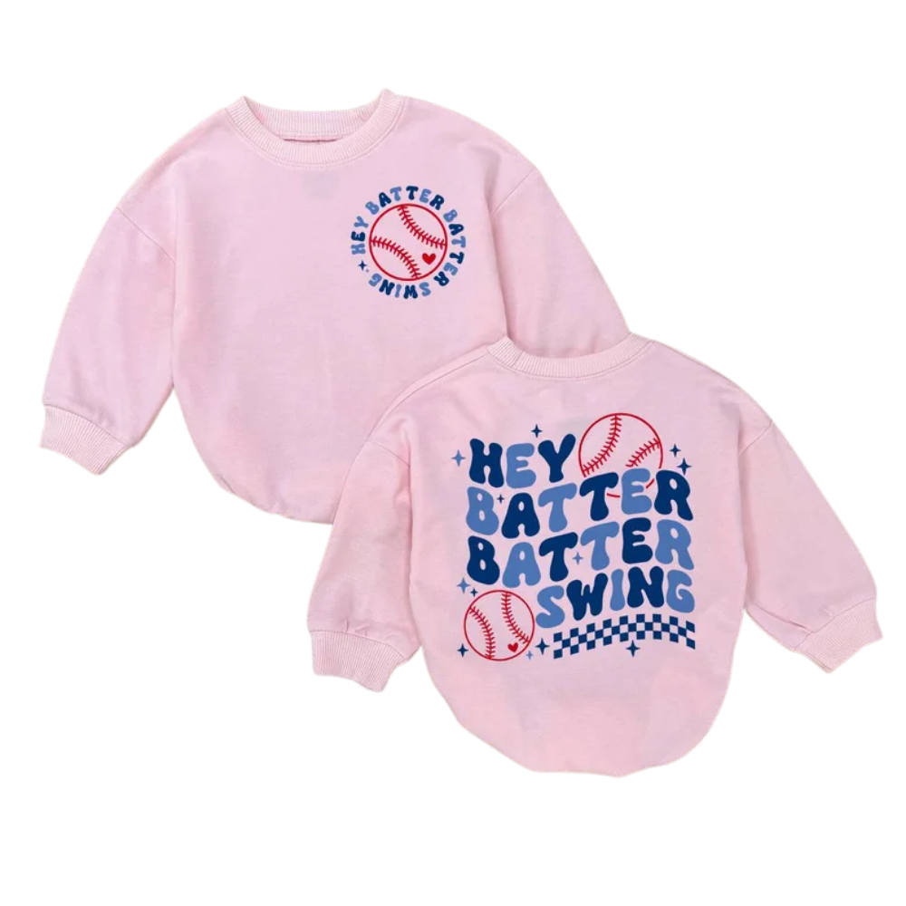 Hey Batter Batter Swing Baby Baseball Romper Sweater, Baseball Baby Romper Sweatshirt BB0231