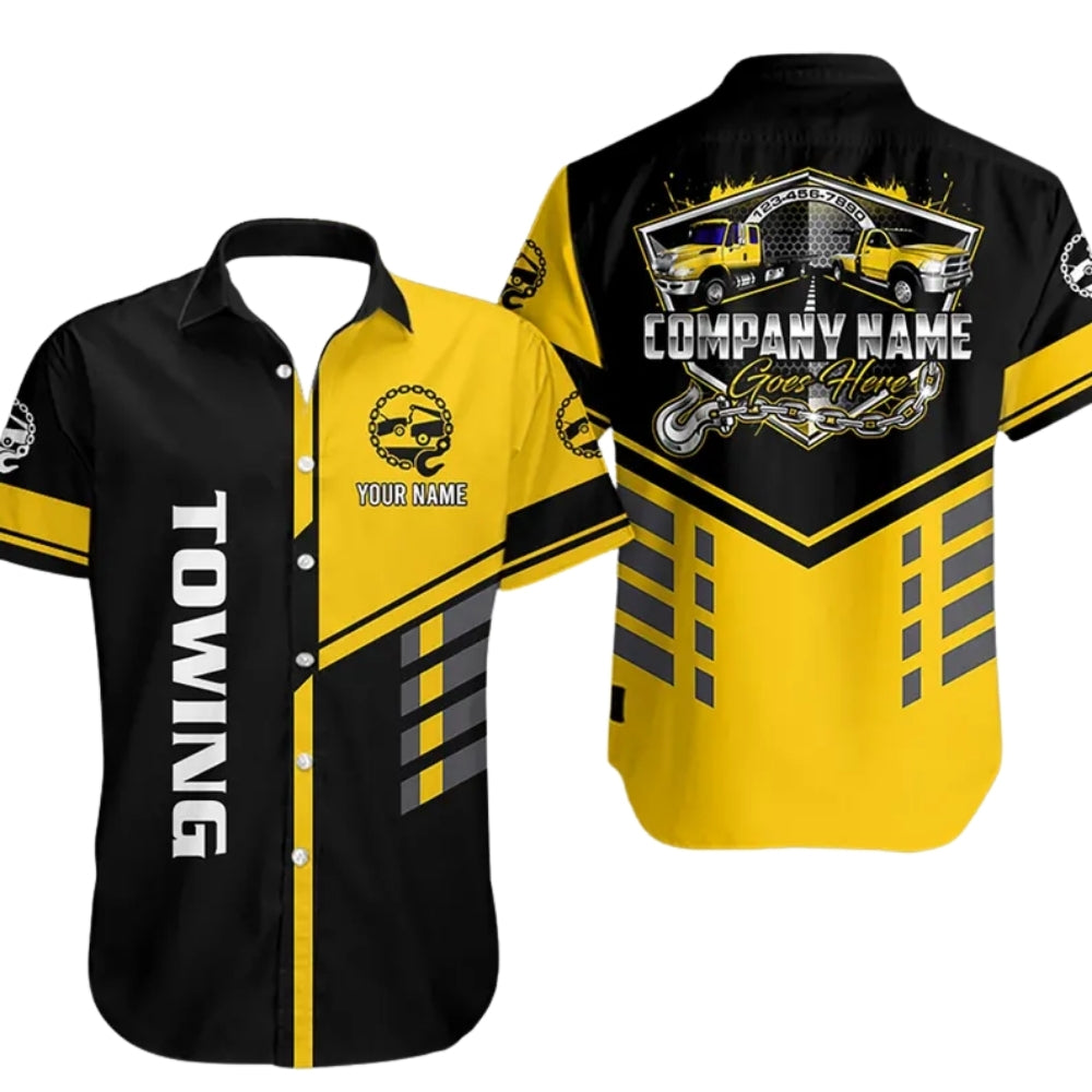 Custom Towing Truck Workwear Hawaiian Shirts For Men, Personalized Tow Mechanic Uniform Shirts HE0184