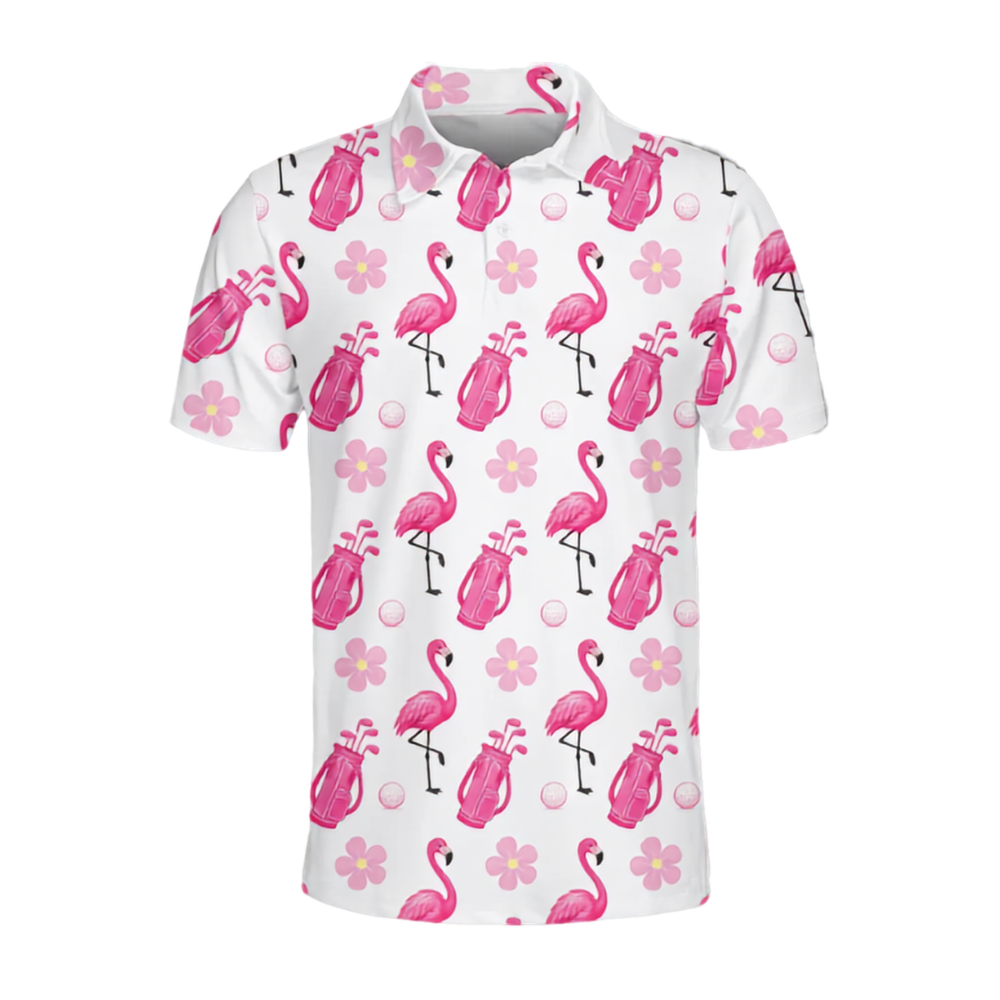 Flamingo Golf Bag Pattern Golf Polo Shirt Mens, Flamingo Golf Shirts GE0520