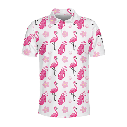 Flamingo Golf Bag Pattern Golf Polo Shirt Mens, Flamingo Golf Shirts GE0520