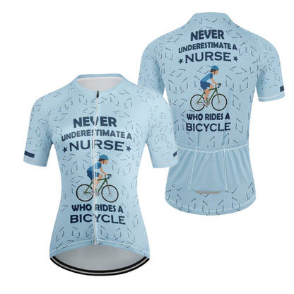 Never Underestimate A Nurse With A Bicycle Cycling Short Sleeve Jersey Womens, Funny Cycling Jersey For Nurse CZ0086