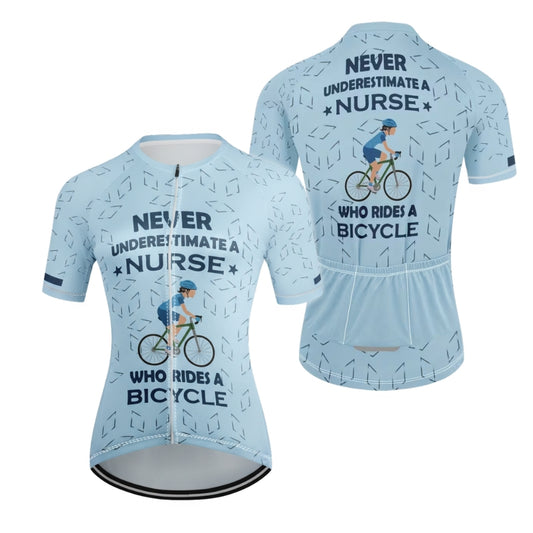 Never Underestimate A Nurse With A Bicycle Cycling Short Sleeve Jersey Womens, Funny Cycling Jersey For Nurse CZ0086