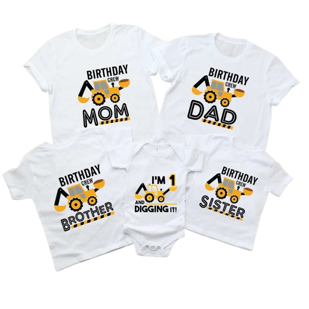 Customized Matching Construction Birthday T Shirts For Family, Customized Family Birthday Shirts ET0084
