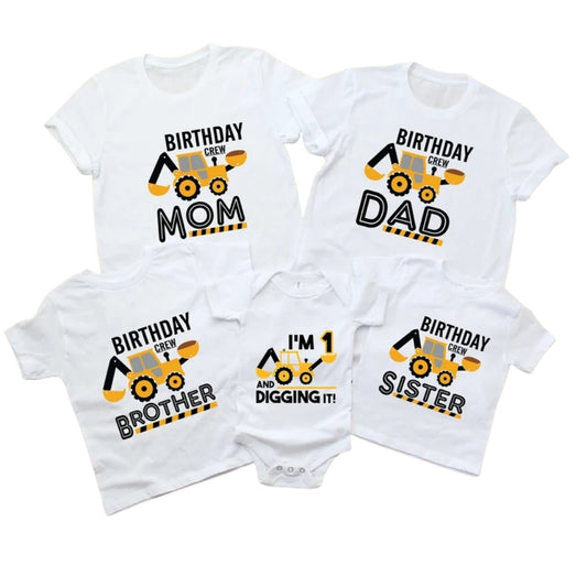 Customized Matching Construction Birthday T Shirts For Family, Customized Family Birthday Shirts ET0084