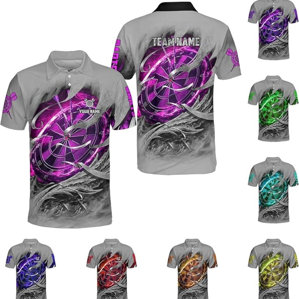 Custom Team Grey And Purple Men's Dart Polo Shirts, Custom Dart Shirts DZ0009