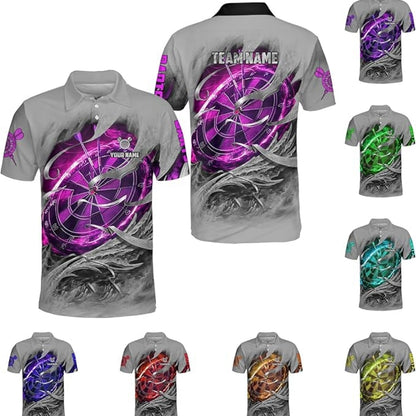 Custom Team Grey And Purple Men's Dart Polo Shirts, Custom Dart Shirts DZ0009
