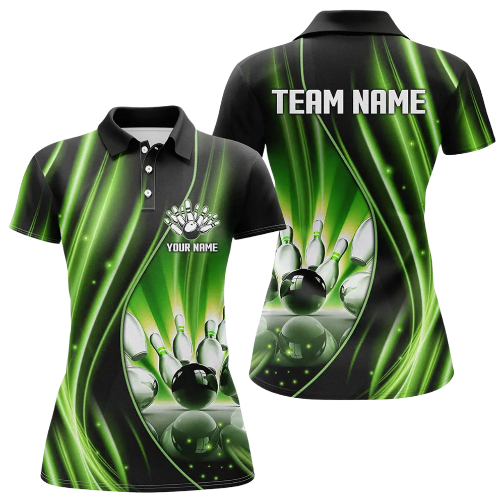 Custom Team Black And Pink Lightning Bowling Polo Shirt For Ladies, Custom Bowling Shirt For Women BZ0488