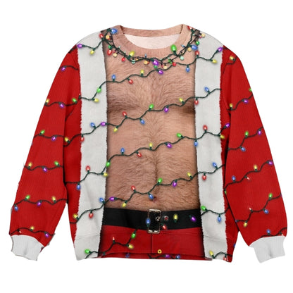 Hairy Chest Santa Xmas Light 3D Sweatshirt For Men, Funny Christmas Sweatshirt 2D1055