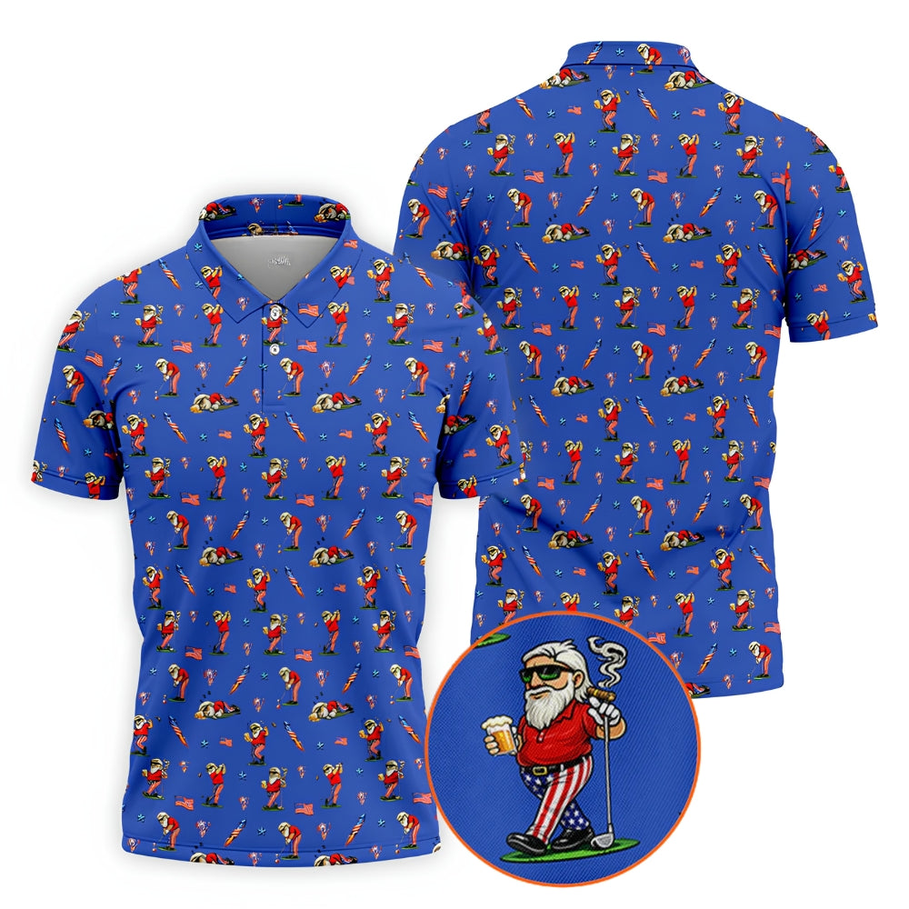 Funny Man And Beer 4th Of July Golf Polo Shirt For Men Blue, Beer Funny Golf Shirts For Independence Day GZ0259