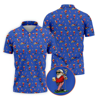 Funny Man And Beer 4th Of July Golf Polo Shirt For Men Blue, Beer Funny Golf Shirts For Independence Day GZ0259