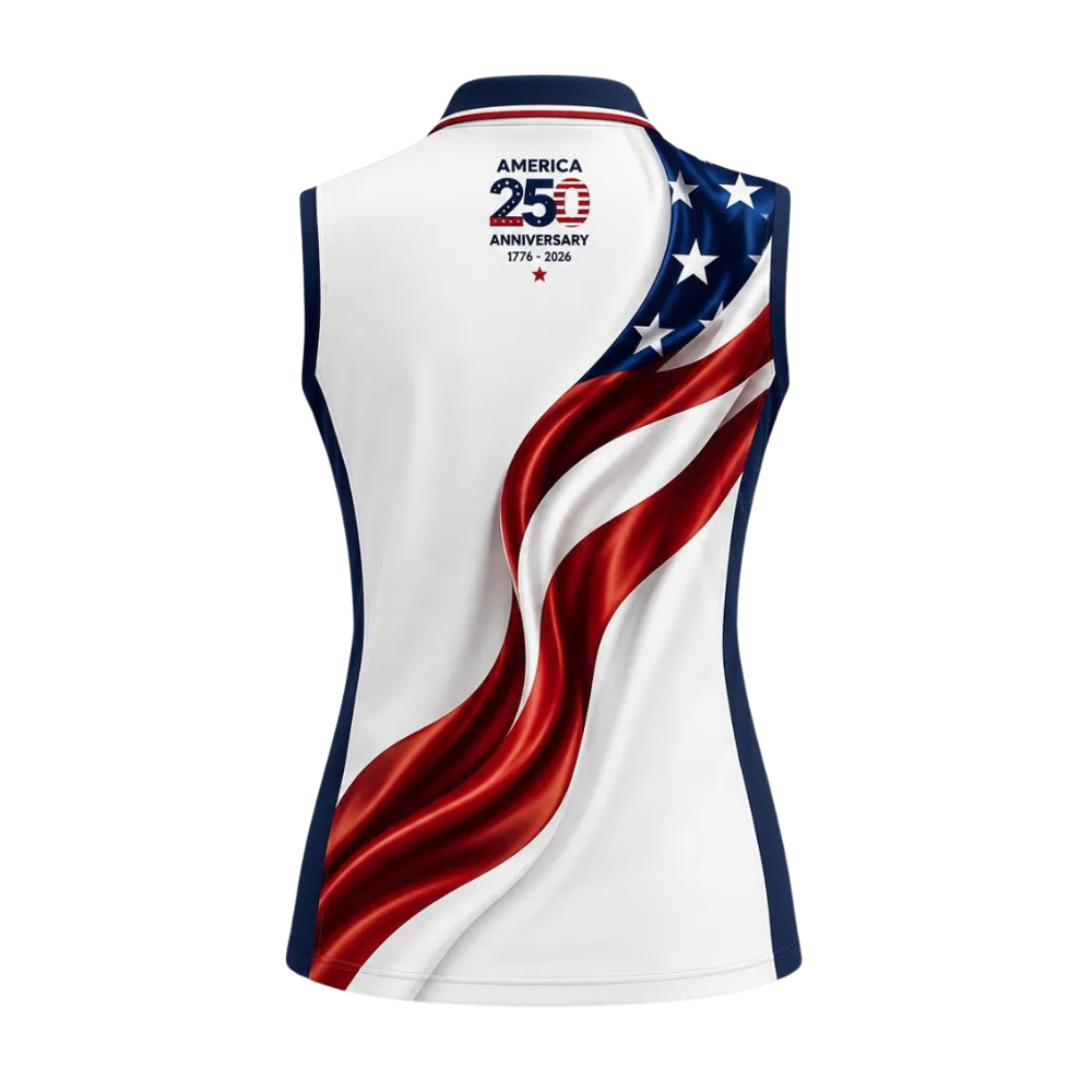 250th Anniversary USA Flag Sleeveless Golf Shirt For Ladies, Independence Day Golf Shirts For Womens GE0527
