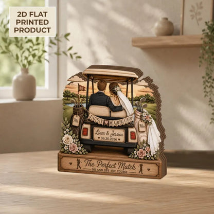 Just Married Custom Golf Couple Wedding Wooden Plaque, Custom Wedding Golf Keepsake Wodden Block WD0787