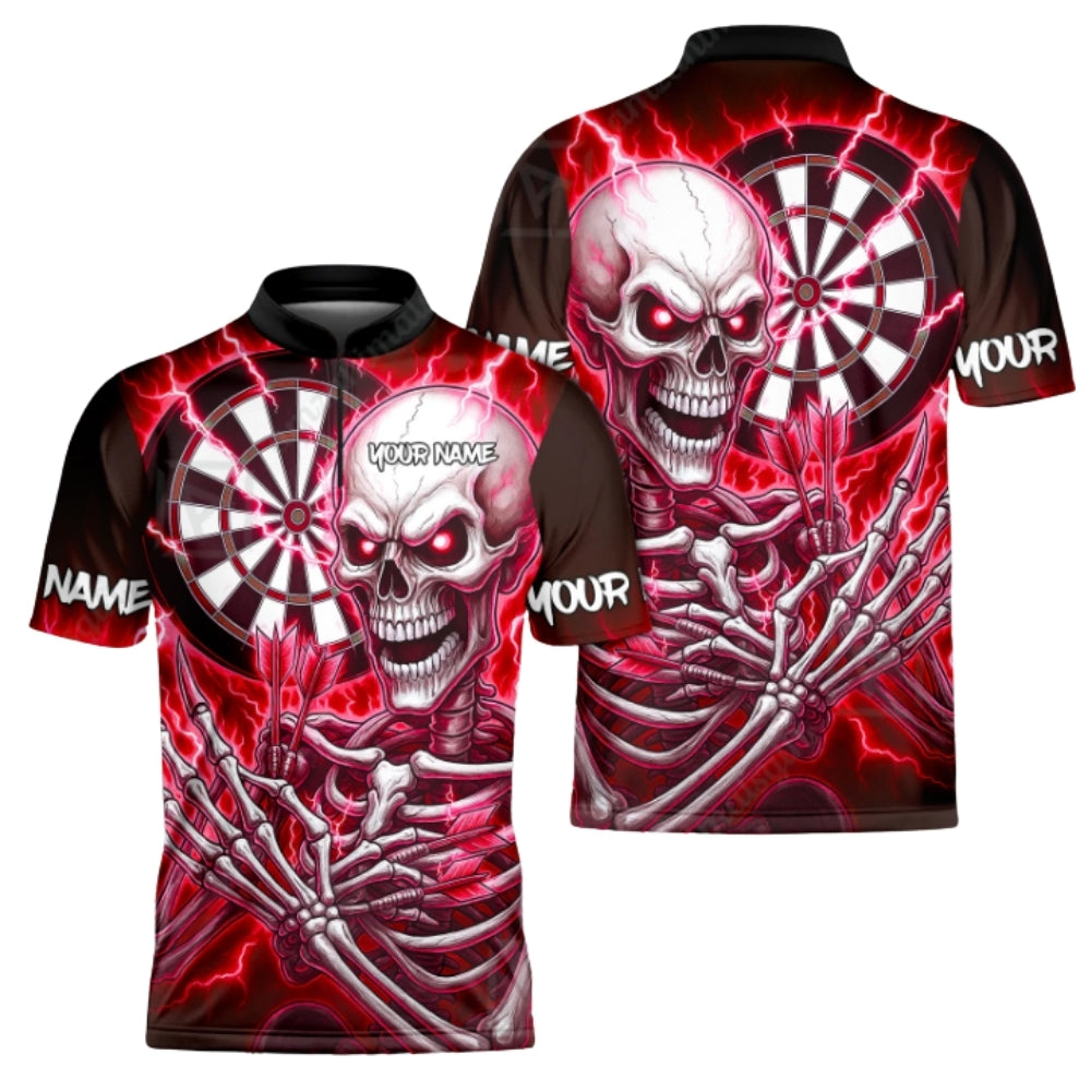 Custom Skeleton Dartboard Darts Polo Shirt For Men Cyan, Custom Skull Dart Shirts DZ0092