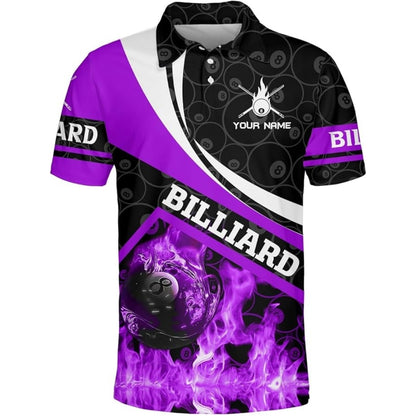 Custom Red Flame 8 Ball Billiard Men Polo Shirts, Custom Flame Billiard Team Shirts BIZ0164