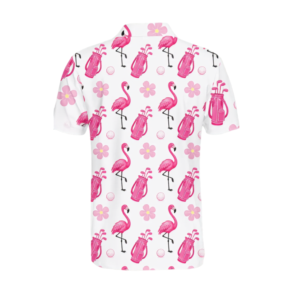Flamingo Golf Bag Pattern Golf Polo Shirt Mens, Flamingo Golf Shirts GE0520