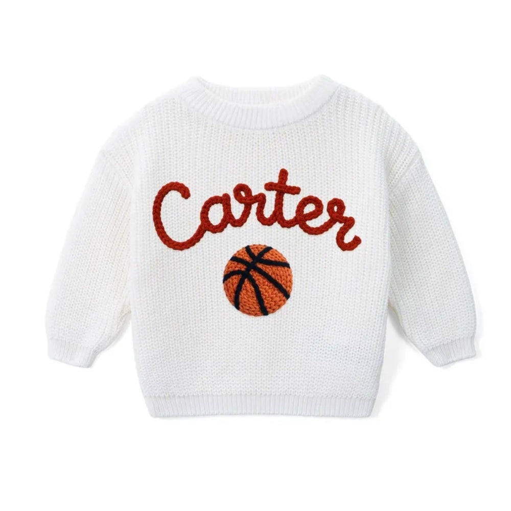 Personalized Basketball Baby Embroidered Knit Sweater, Custom Basketball Baby Sweatshirt BB0764