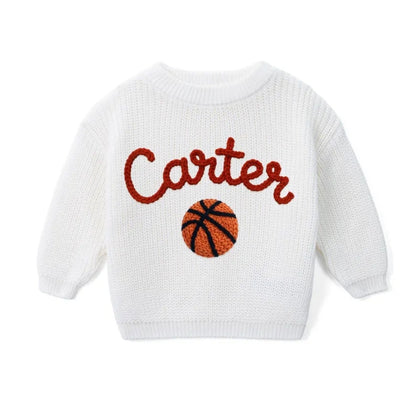 Personalized Basketball Baby Embroidered Knit Sweater, Custom Basketball Baby Sweatshirt BB0764