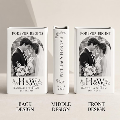 Custom Wedding Photo Ceramic Book Vase, Personalized Wedding Book Vase WD0555