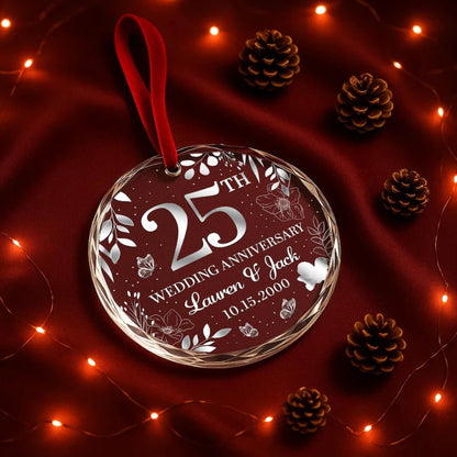Personalized 25th Wedding Anniversary Glass Ornament, Custom Silver Anniversary Ornament WD0286