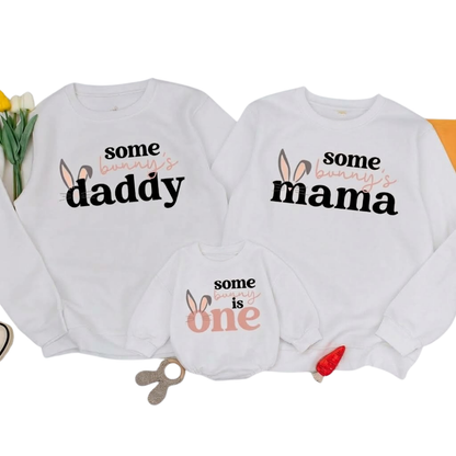 Some Bunny Is One Custom First Birthday Matching Sweatshirt Family, Custom Bunny 1st Birthday Family Sweatshirts ET1572