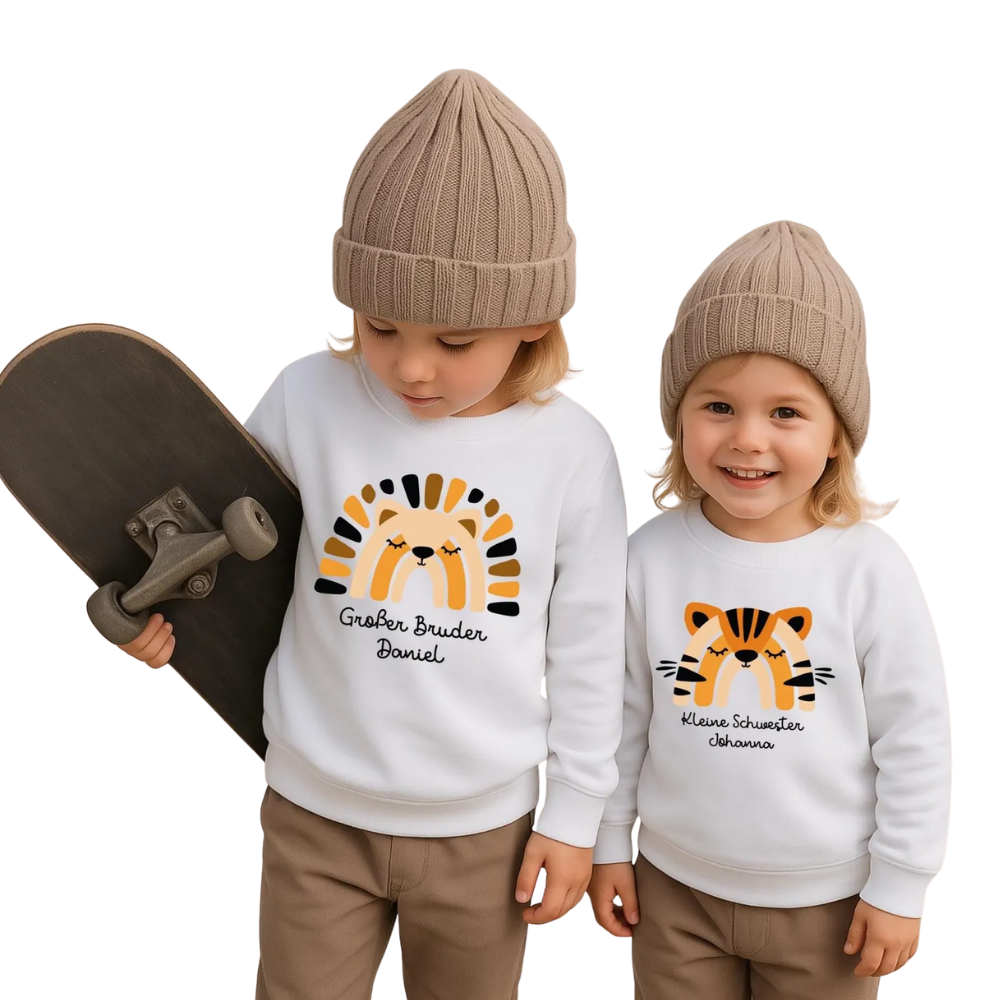 Personalized Lion Tiger Sibling Matching Sweatshirt, Custom Sibling Family Sweatshirts ET1363