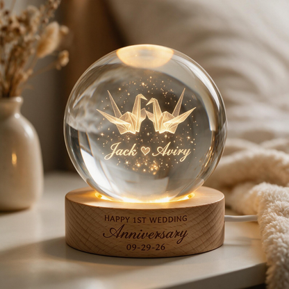 Custom Happy 1st Anniversary Crystal Ball Led Night Light, Custom Paper Wedding Keepsake Night Light WD0901