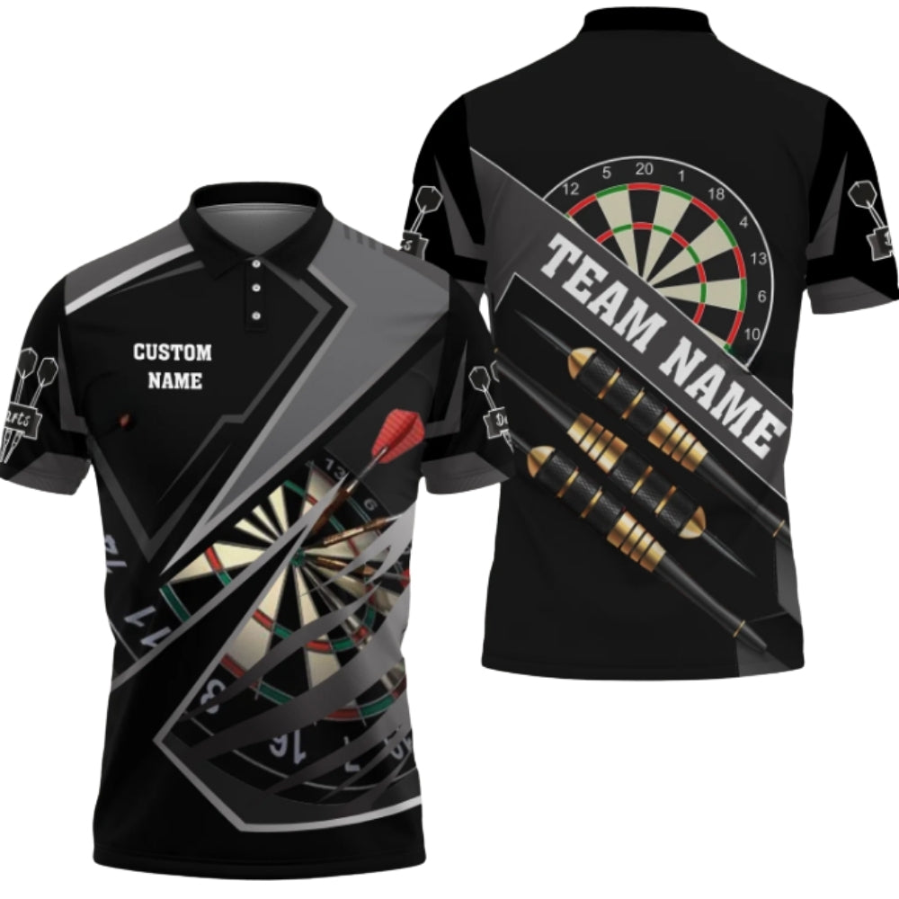 Custom Team Black And Grey Dart Polo Shirt For Men, Custom Darts Shirts DZ0071
