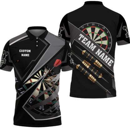 Custom Team Black And Grey Dart Polo Shirt For Men, Custom Darts Shirts DZ0071
