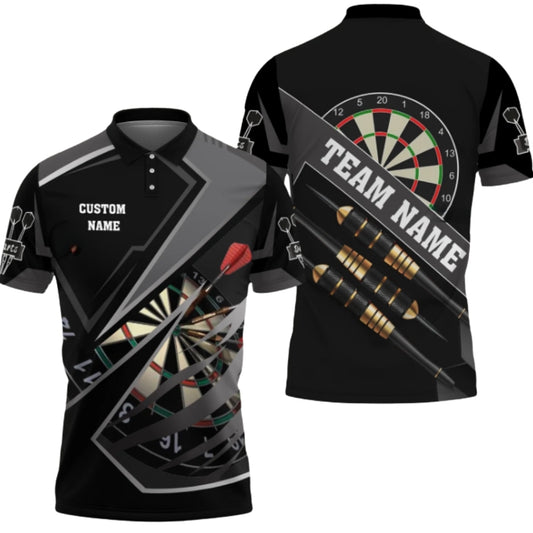 Custom Team Black And Grey Dart Polo Shirt For Men, Custom Darts Shirts DZ0071